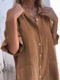 Full Size Casual Linen Button-Down Shirt Dress Plus Size