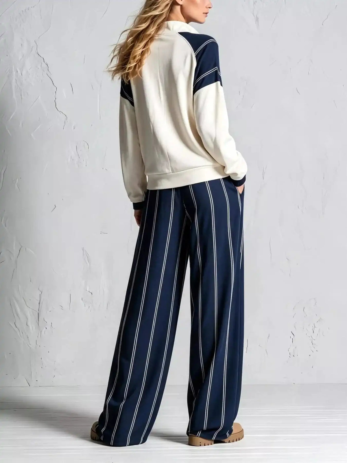 Quarter-Zip Sweatshirt and Striped Wide-Leg Pants Set 101001770702210 73 Affordable Fashion Under $100 Jerry's Apparel 