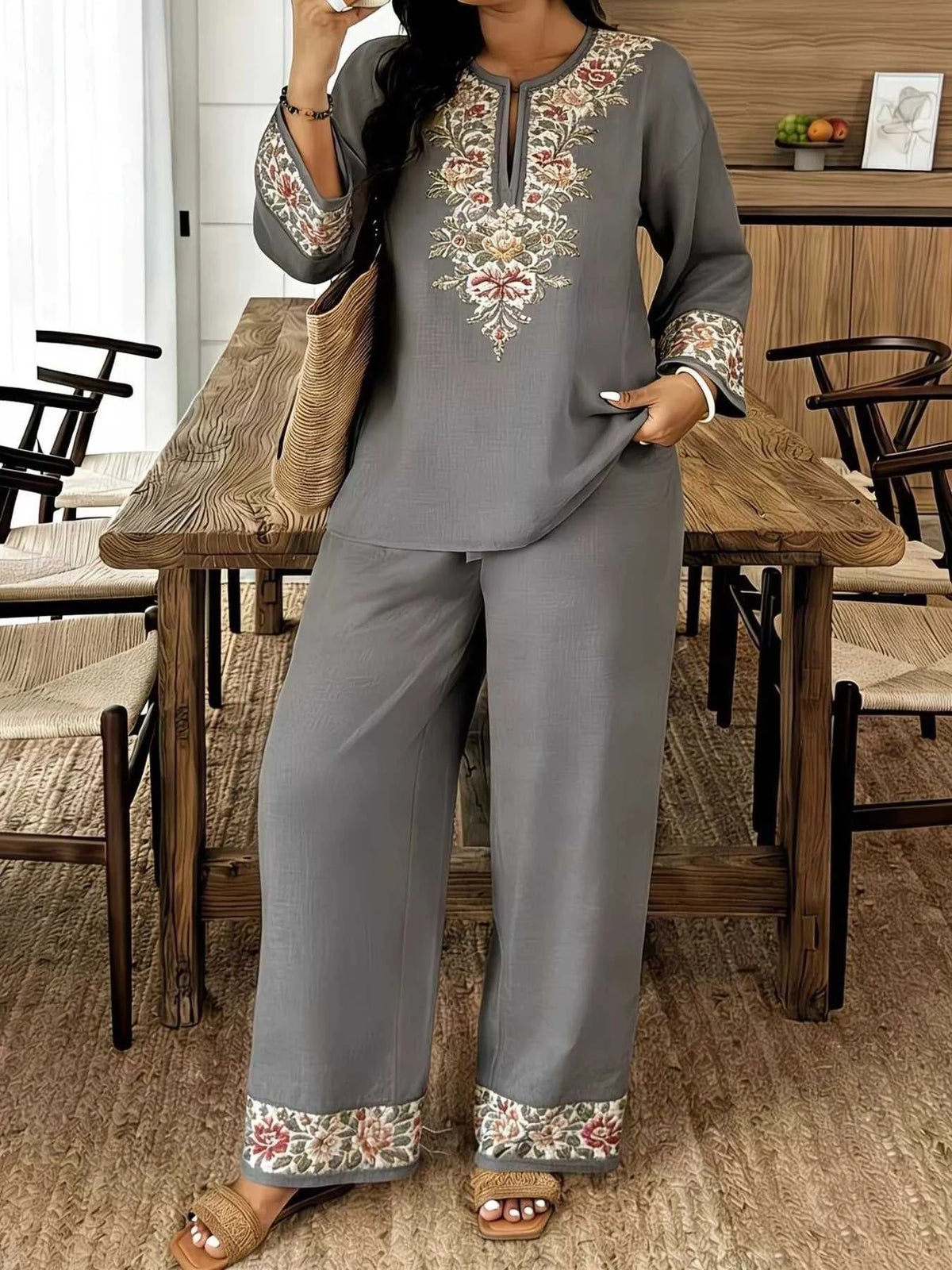 Full Size Embroidered Long Sleeve Top and Pants Set Plus Size 100100791537972 45 Affordable Fashion Under $100 Jerry's Apparel 