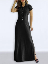 Full Size Button Front Denim Maxi Dress with Side Slit Plus Size