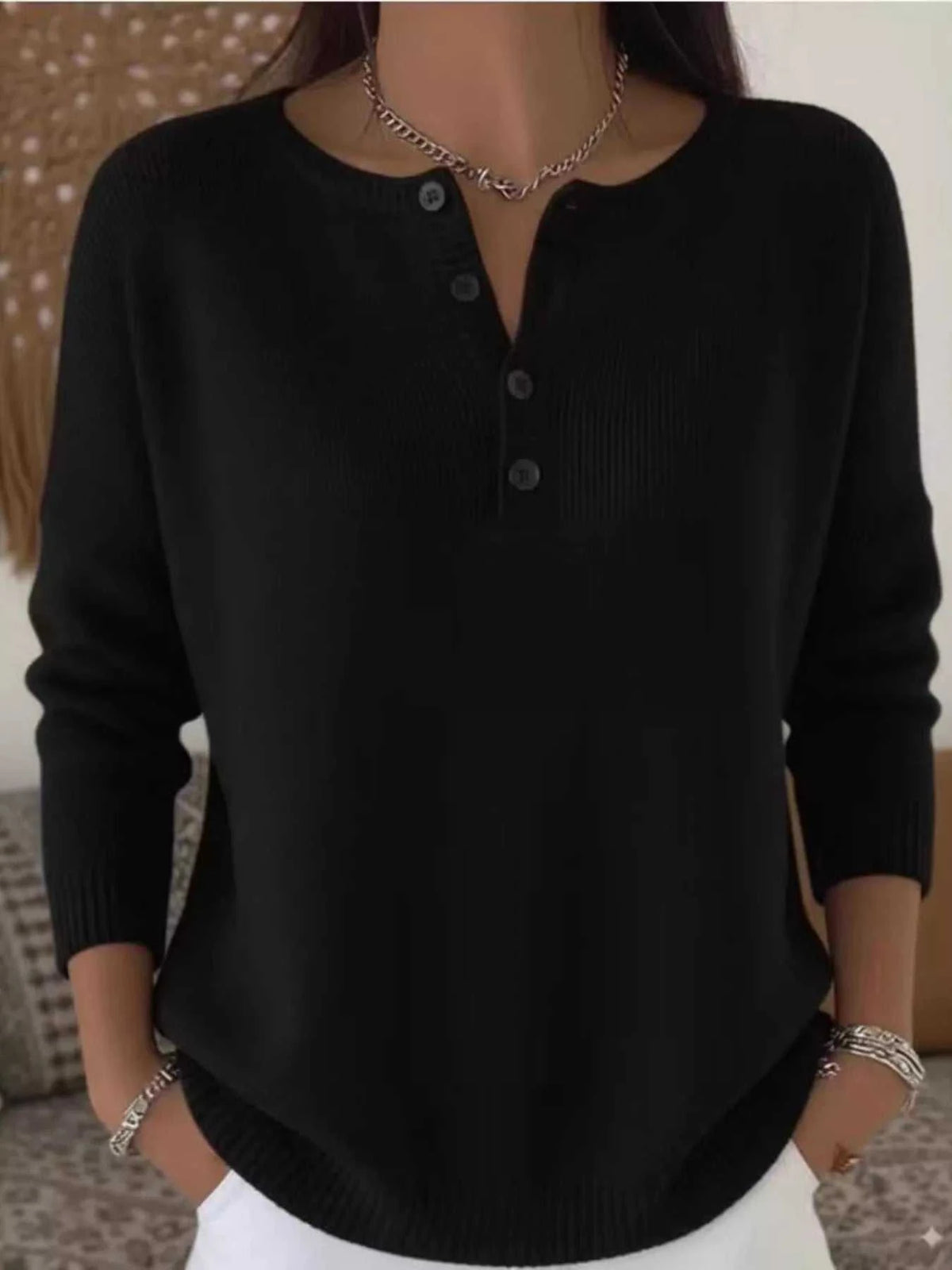 Full Size Button Detail Ribbed Knit Sweater Plus Size 101002670743081 41 Affordable Fashion Under $100 Jerry's Apparel 