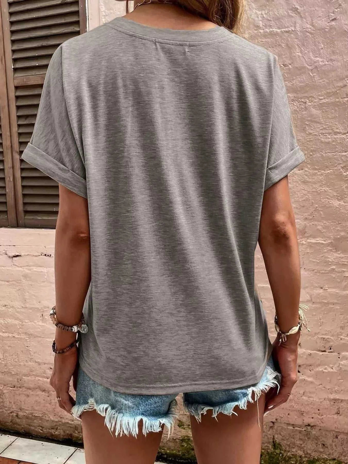 Full Size Notched T-Shirt with Rolled Sleeves Plus Size 100100574144593 26 Women's T-shirts Affordable Fashion Under $100 Jerry's Apparel 
