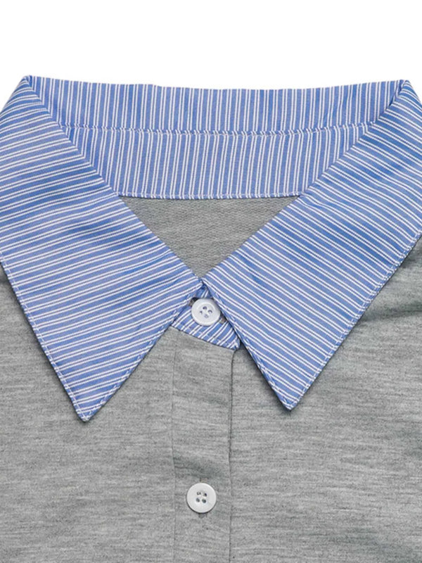 Striped Collar Long Sleeve Fake Two Piece Sweatshirt 100100225082825 39 Affordable Fashion Under $100 Jerry's Apparel 