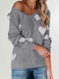 Heart Pattern V-Neck Sweater 100100504780005 48 Affordable Fashion Under $100 Jerry's Apparel 