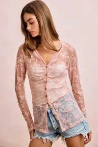 BiBi Bow Pattern Shrried V-neck Mesh Cardigan Top 100100638301325 44 Affordable Fashion Under $100 Jerry's Apparel 