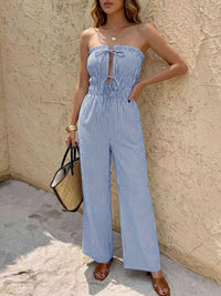 Striped Strapless Tie Front Wide Leg Jumpsuit 100100534610280 39 Affordable Fashion Under $100 Jerry's Apparel 