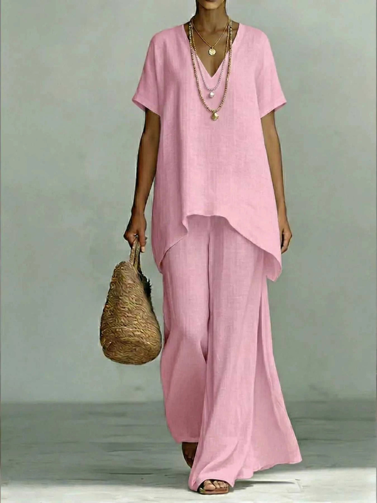 Full Size V-Neck Top and Wide-Leg Pants Set Plus Size 100100663551339 44 Affordable Fashion Under $100 Jerry's Apparel 