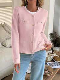 Button-Front Ribbed Long Sleeve Cardigan 100100873409689 56 Women's Sweaters and Knitwear Jerry's Apparel 