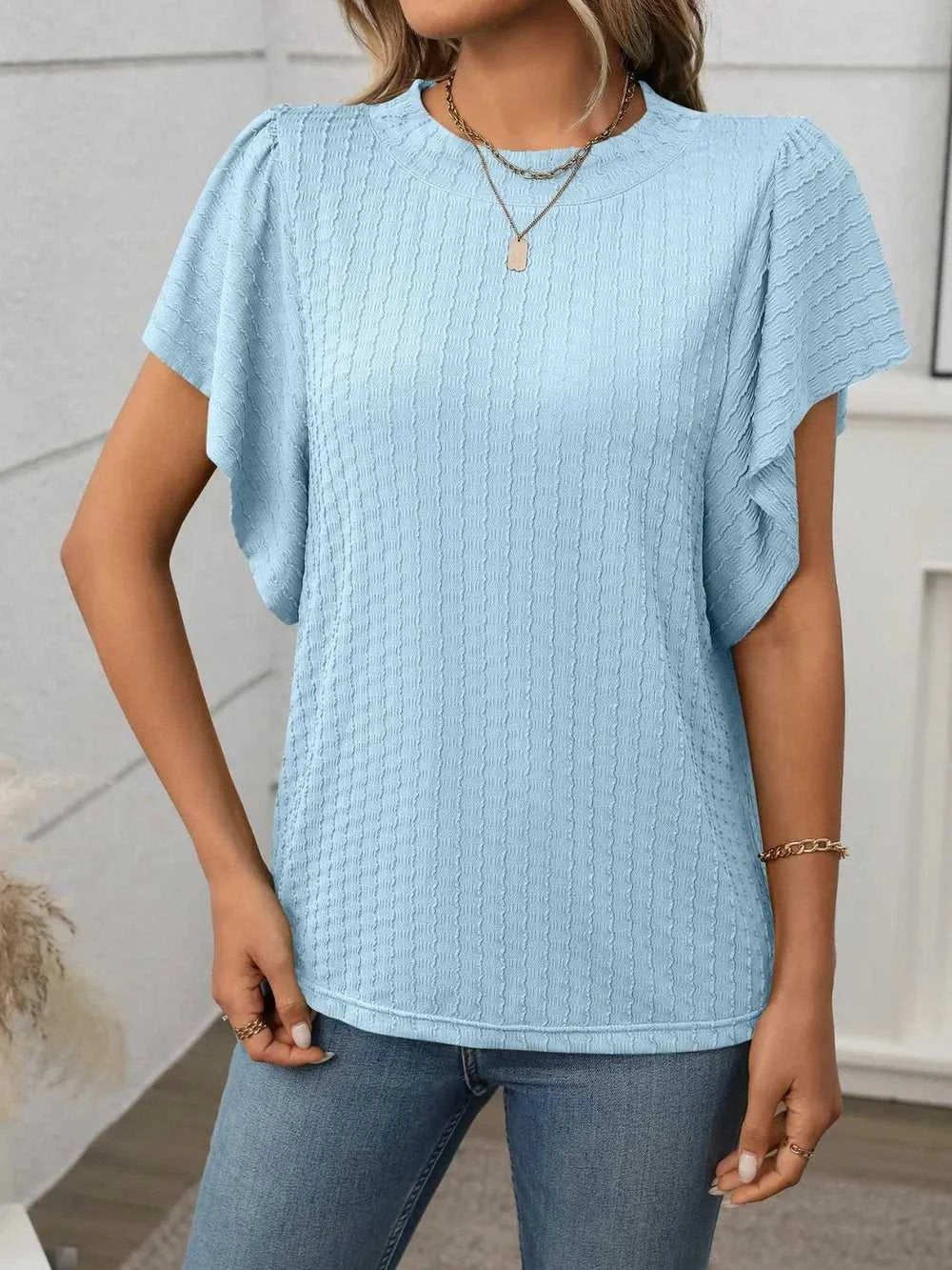 Round Neck Flutter Sleeve T-Shirt 100100468281947 23 Affordable Fashion Under $100 Jerry's Apparel 