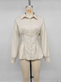 Ruched Button-Up Peplum Shirt 100100541347107 46 Affordable Fashion Under $100 Jerry's Apparel 