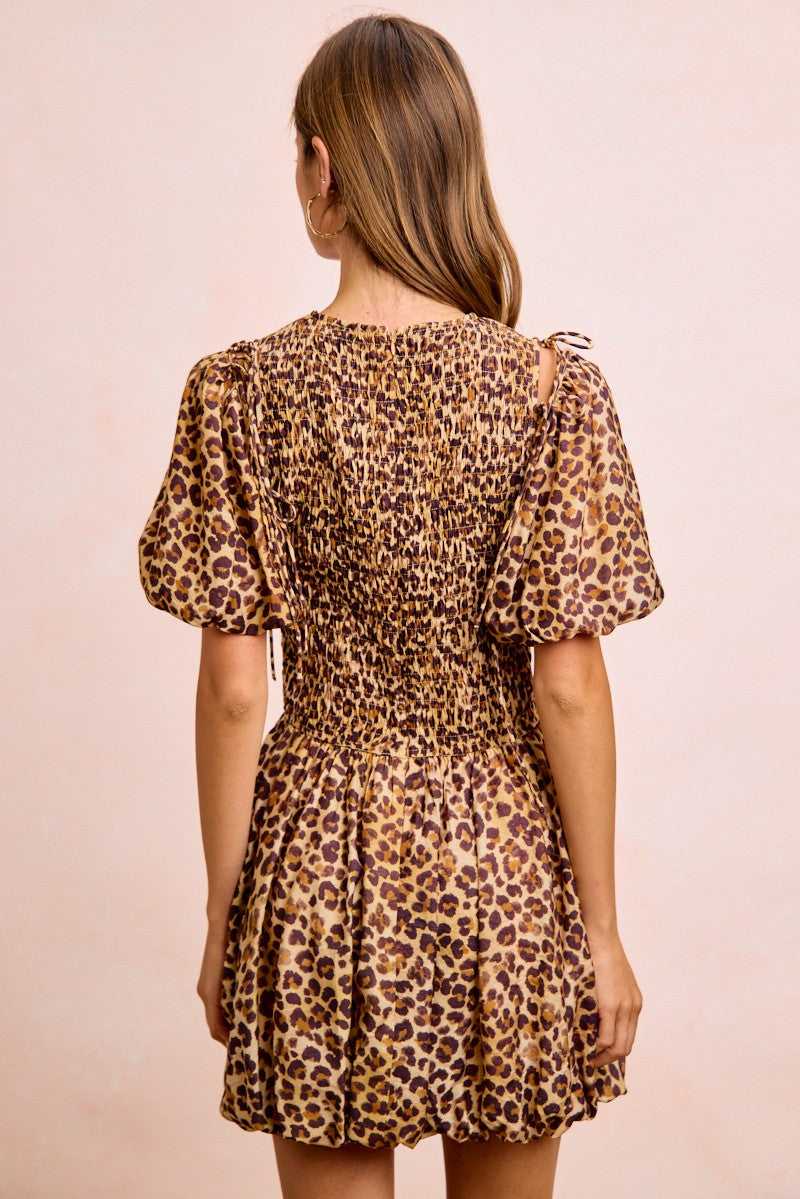 BiBi Leopard Bow Tie Attachable Puff Sleeves Dress 100100826881615 62 Affordable Fashion Under $100 Jerry's Apparel 