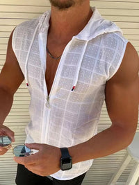 Men's Full Size Zip Up Sleeveless Hooded Top Plus Size
