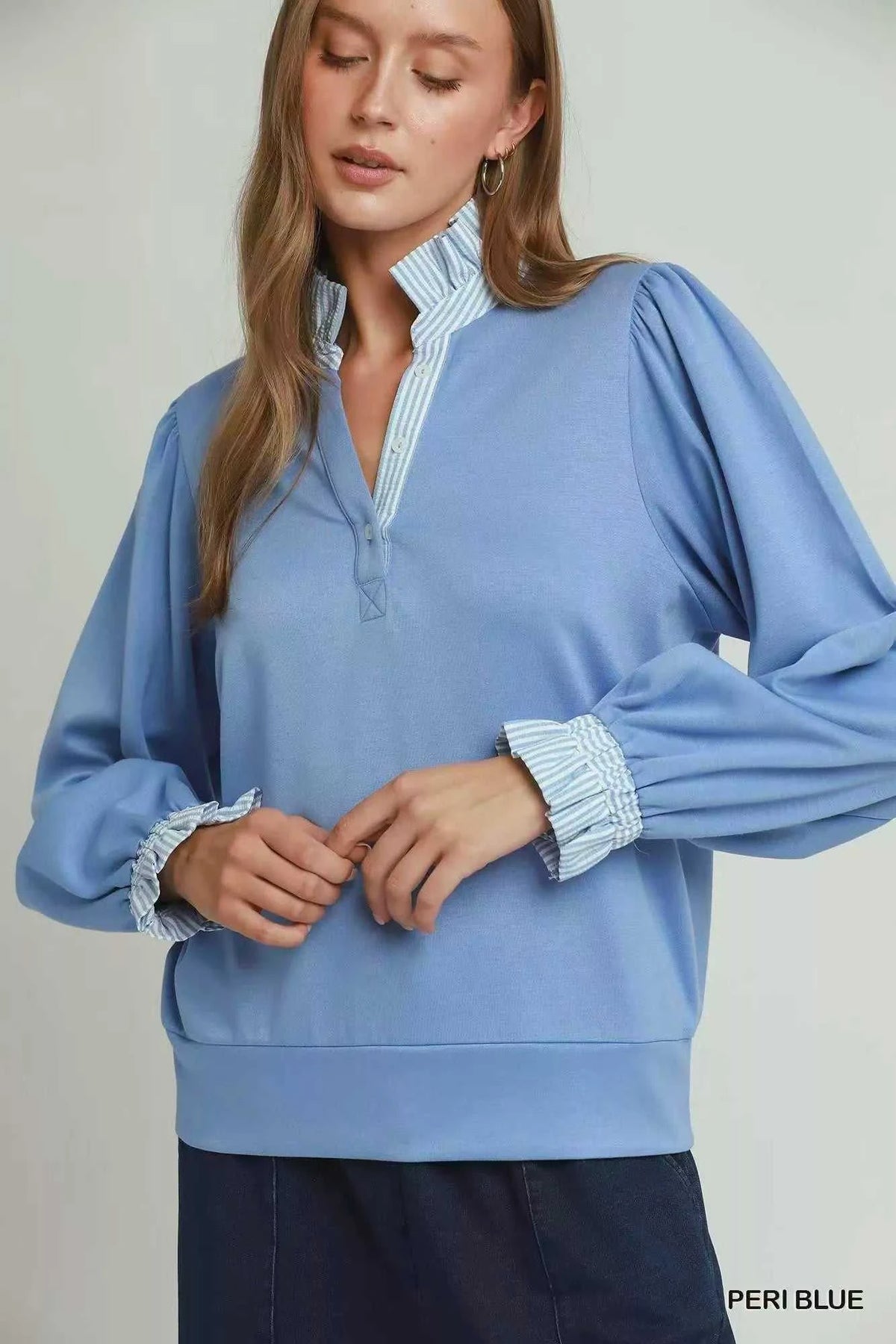 Umgee Stripe Ruffle Neck Long Sleeve Top 100100264141770 49 Gifts for Her Jerry's Apparel 