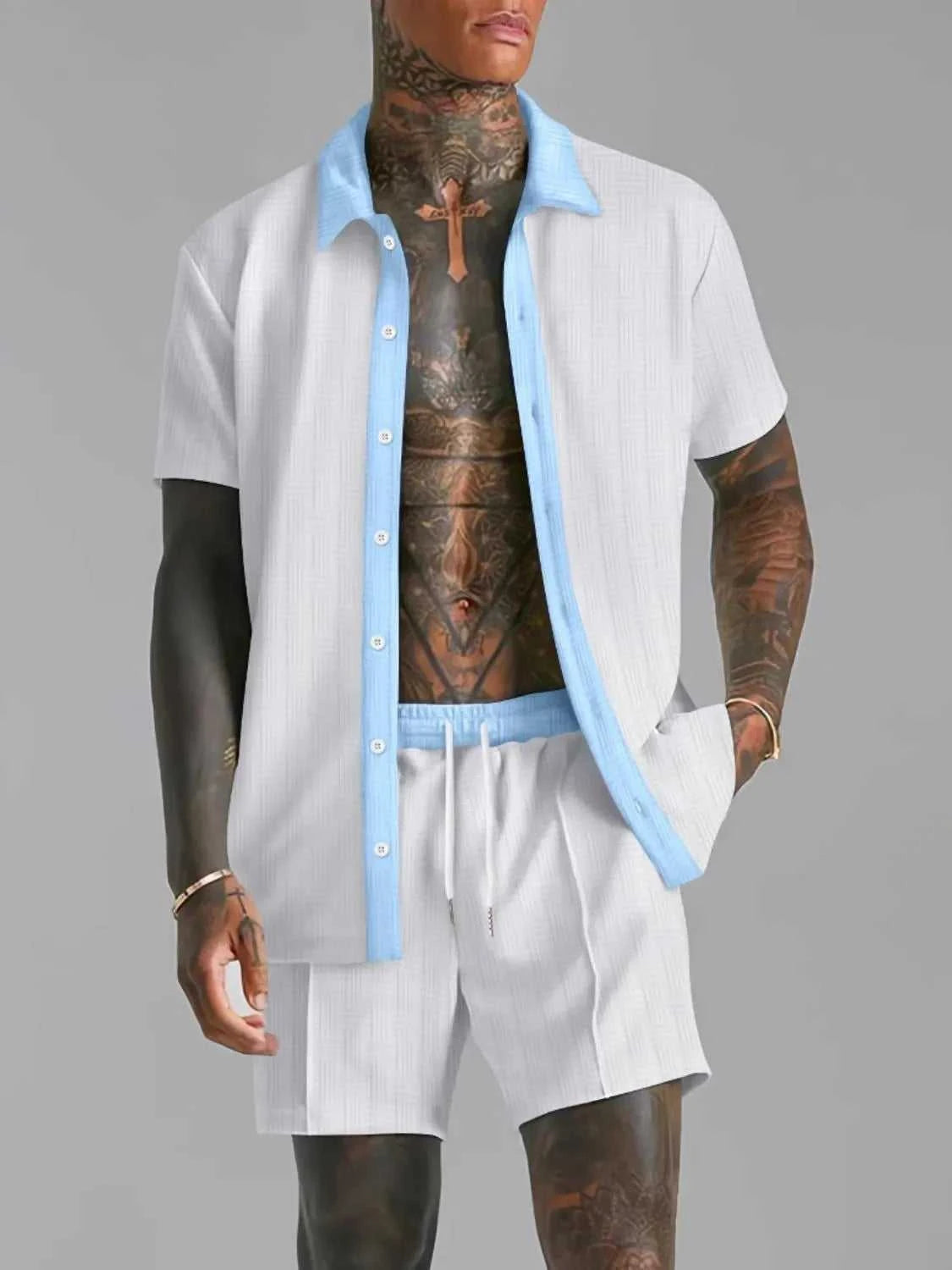 Men's Full Size Collared Neck Short Sleeve Top and Shorts Set Plus Size 100400325473808 40 Affordable Fashion Under $100 Jerry's Apparel 