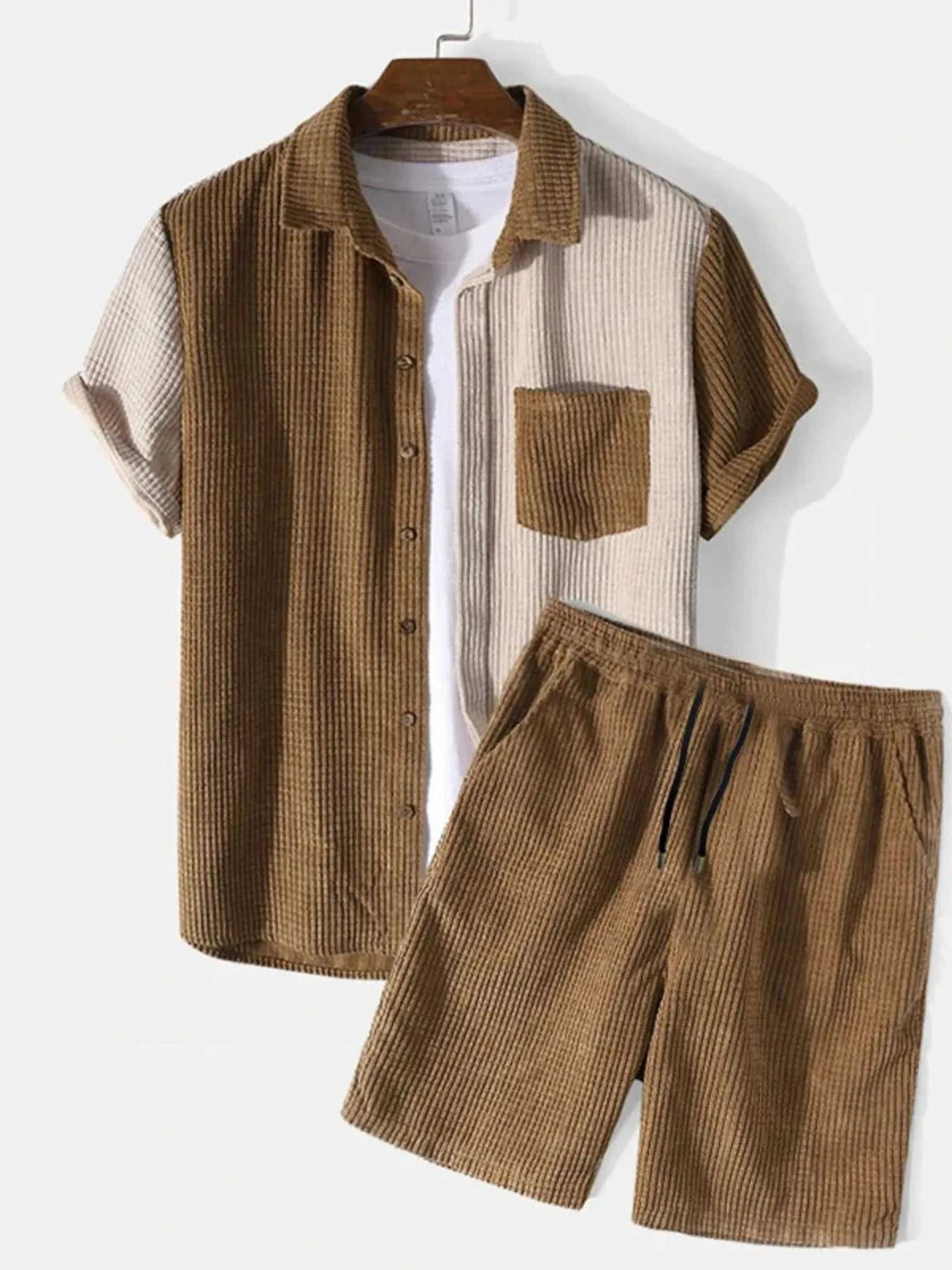 Men's Full Size Color Block Button Up Shirt and Shorts Set Plus Size 100400477398985 40 Affordable Fashion Under $100 Jerry's Apparel 