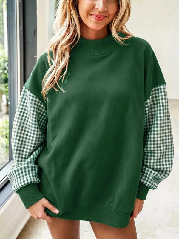 Gingham Sleeves Round Neck Sweatshirt 101001400609518 61 Affordable Fashion Under $100 Jerry's Apparel 