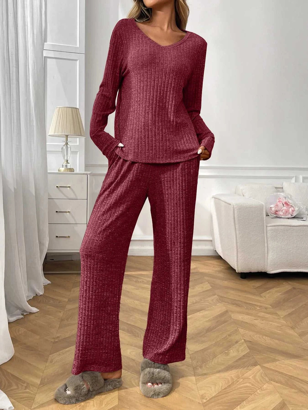 Ribbed Long Sleeve Top and Pants Lounge Set 100100460626810 43 Affordable Fashion Under $100 Jerry's Apparel 