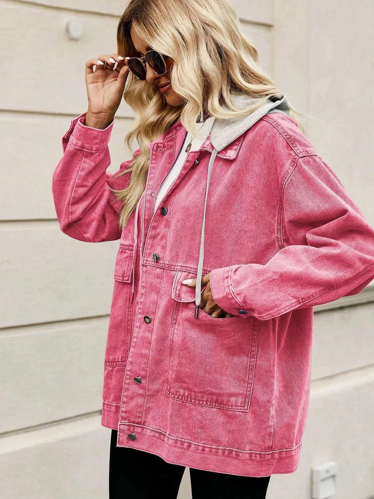 Oversized Button Up Denim Jacket with Hood 100100876233269 72 Affordable Fashion Under $100 Jerry's Apparel 