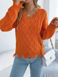 V-Neck Distressed Hem Cable Knit Sweater 101002745879602 36 Affordable Fashion Under $100 Jerry's Apparel 