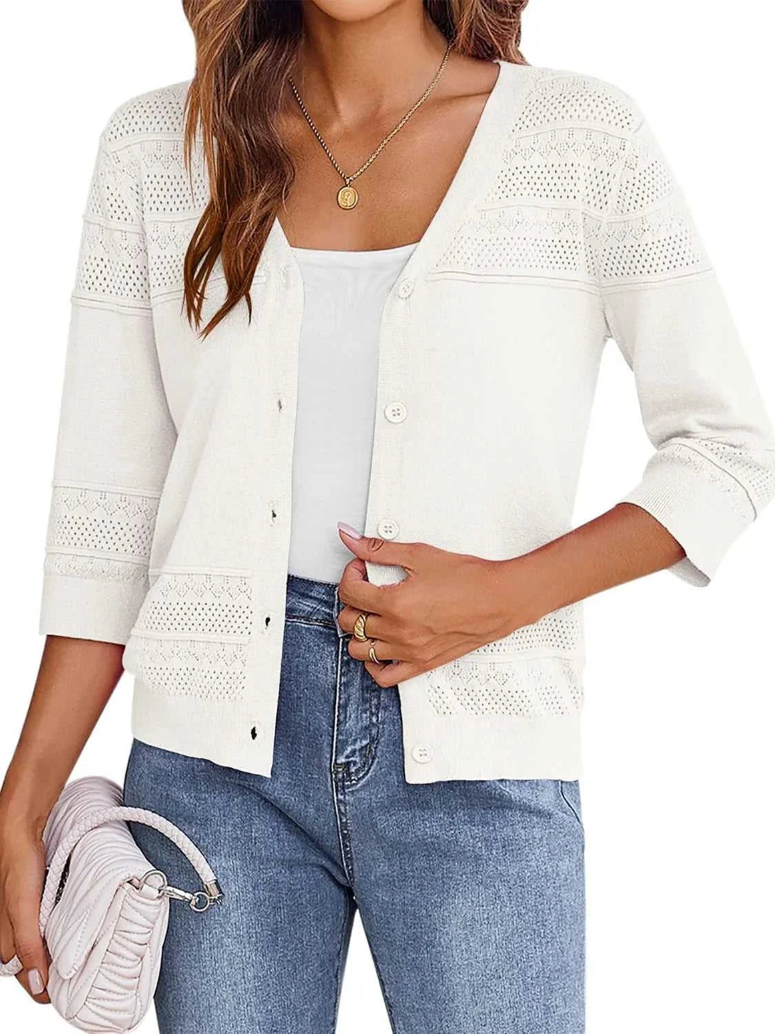 Button Up 3/4 Sleeve Cardigan 100100159971784 37 Affordable Fashion Under $100 Jerry's Apparel 