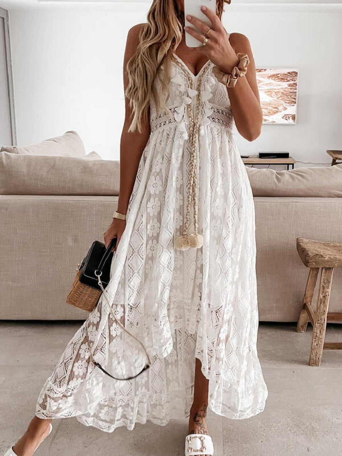 Full Size Ruffled Lace V-Neck Maxi Dress Plus Size 100100127756908 51 Affordable Fashion Under $100 Jerry's Apparel 