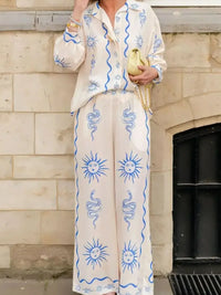 Printed Long Sleeve Shirt and Pants Set