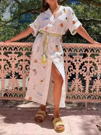 Printed Button Up Shirt Dress