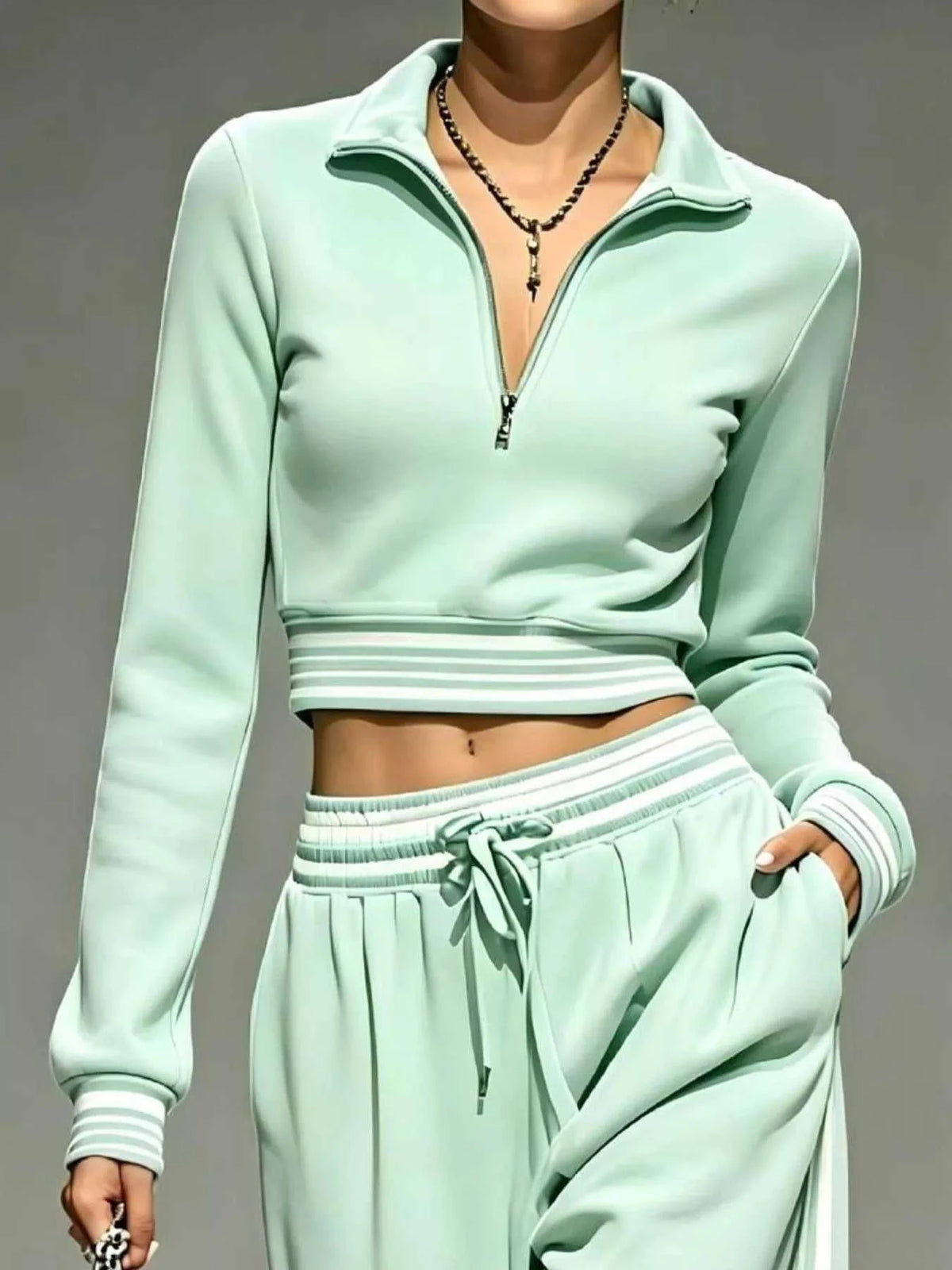 Full Size Half Zip Cropped Top and Pants Set Plus Size 101001454069686 52 Affordable Fashion Under $100 Jerry's Apparel 
