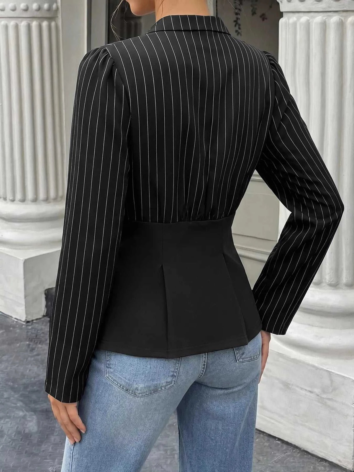 Striped Long Sleeve Peplum Blouse 100100499847455 37 Affordable Fashion Under $100 Jerry's Apparel 