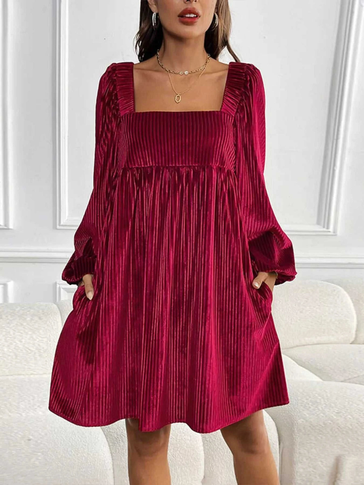 Velvet Square Neck Long Sleeve Dress 100100004568053 56 Affordable Fashion Under $100 Jerry's Apparel 