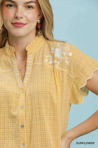 Umgee Embroidered Print Scallop Sleeve Button Front Blouse 100100386921857 51 Affordable Fashion Under $100 Jerry's Apparel 