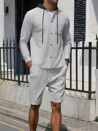 Men's Full Size Casual Hooded Button-Up Top and Shorts Set Plus Size 100400355175188 41 Affordable Fashion Under $100 Jerry's Apparel 
