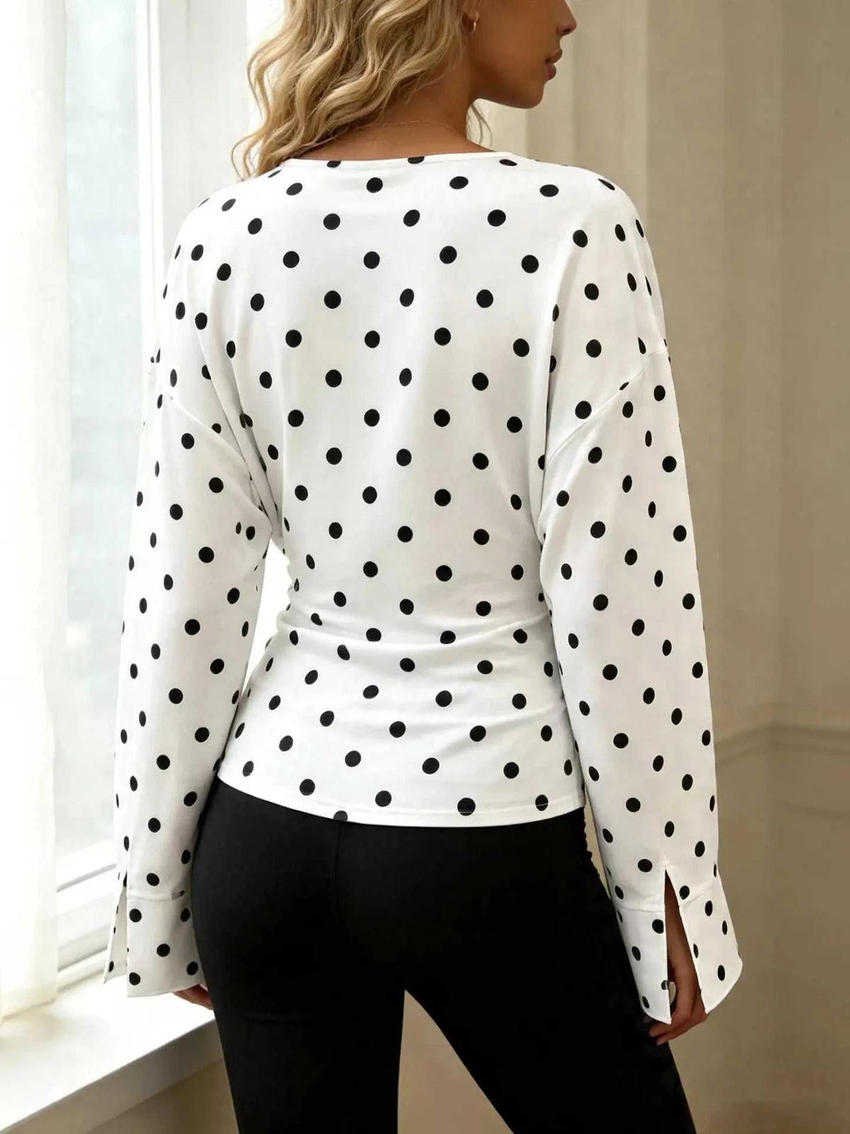 Polka Dot V-Neck Long Sleeve T-Shirt 100100468074592 29 Affordable Fashion Under $100 Jerry's Apparel 