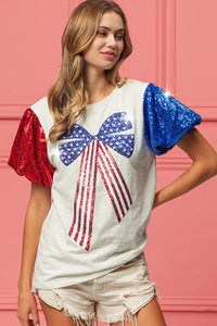 BiBi Sequin American Flag Bow Top