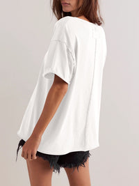 Lovelet Exposed Seam Round Neck Half Sleeve T-Shirt