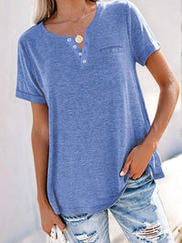 Full Size Notched Short Sleeve T-Shirt Plus Size