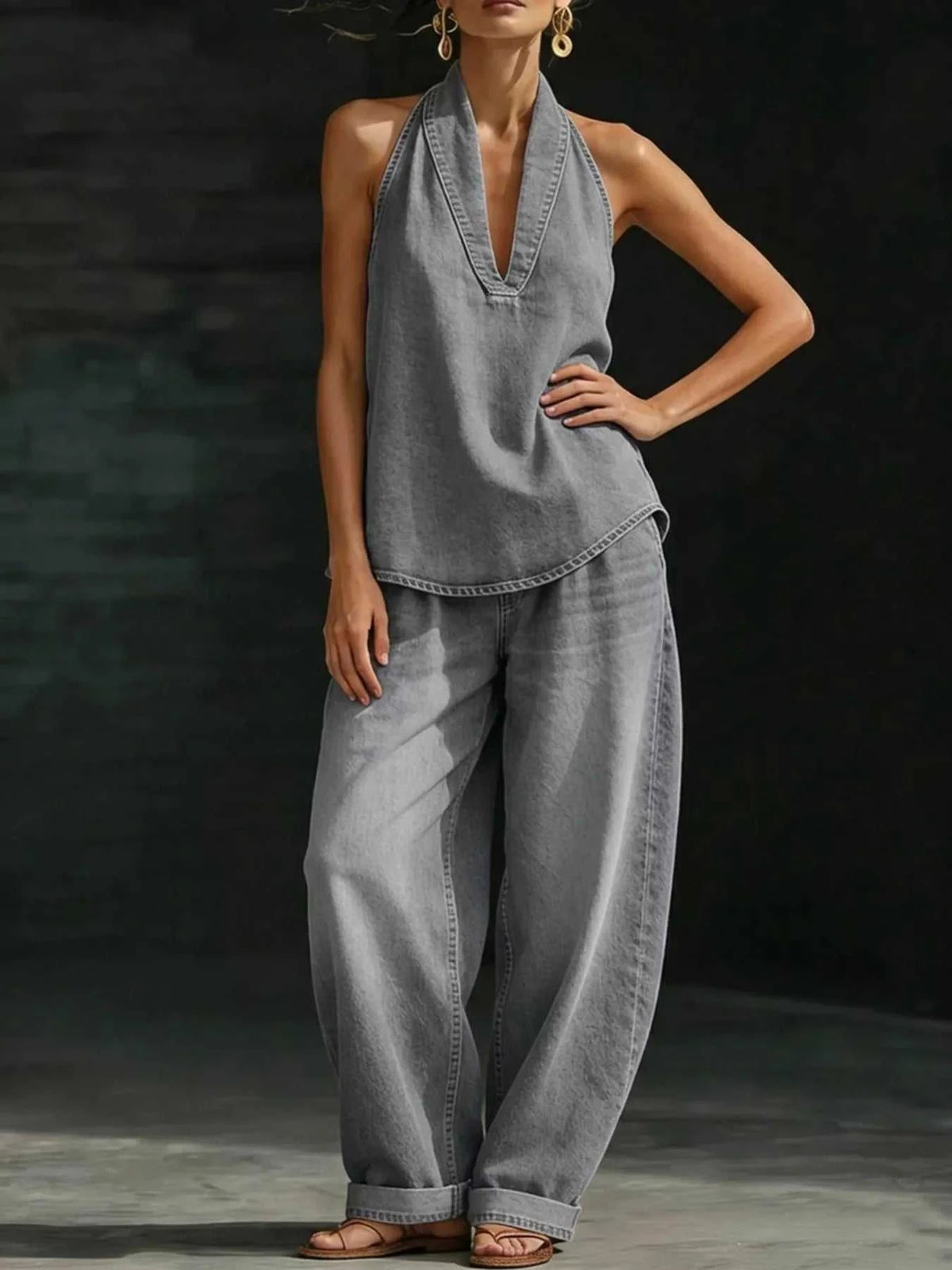 Full Size Halter Neck Top and Wide Leg Pants Plus Size 100100902768538 63 Affordable Fashion Under $100 Jerry's Apparel 
