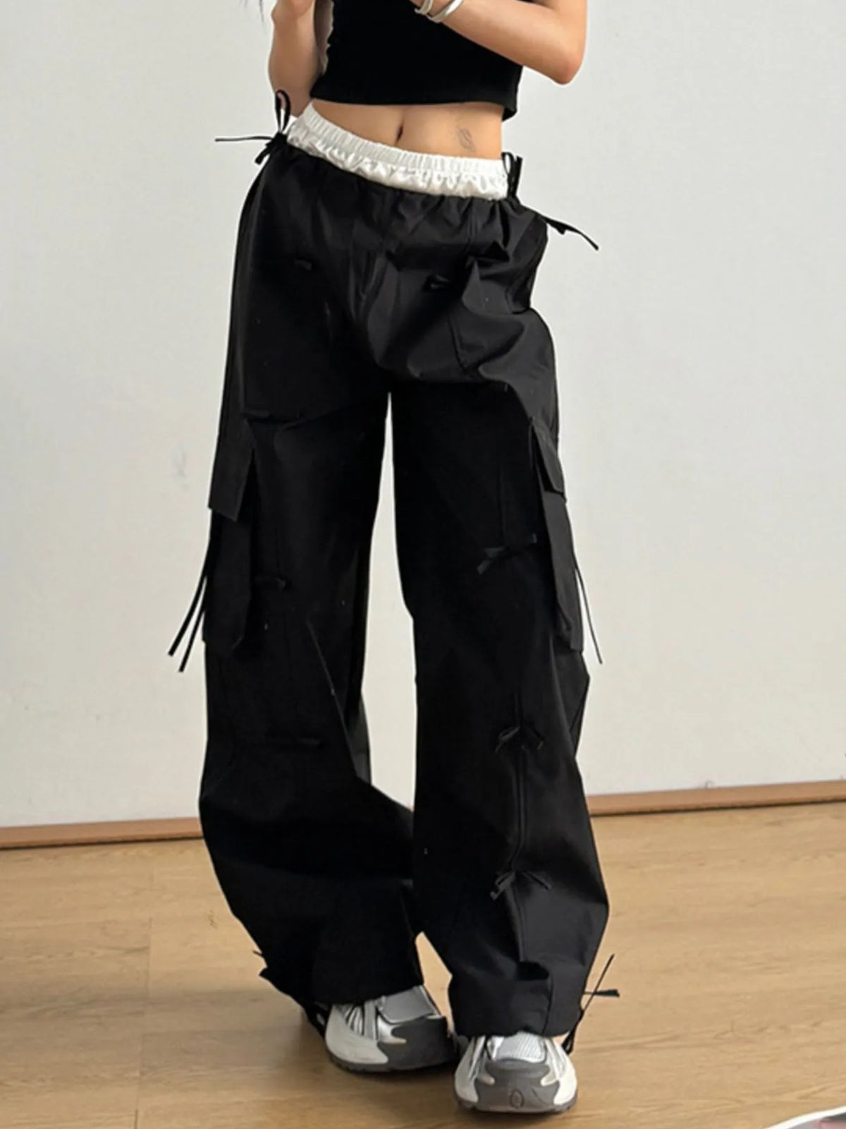 Cargo Wide Leg Pants with Bow Tie Details