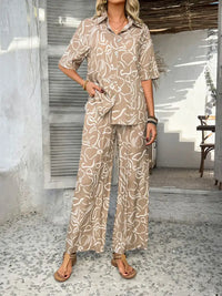 Devine Printed Button Down Shirt and Pants Set 100100774461792 54 Gifts for Her Jerry's Apparel 
