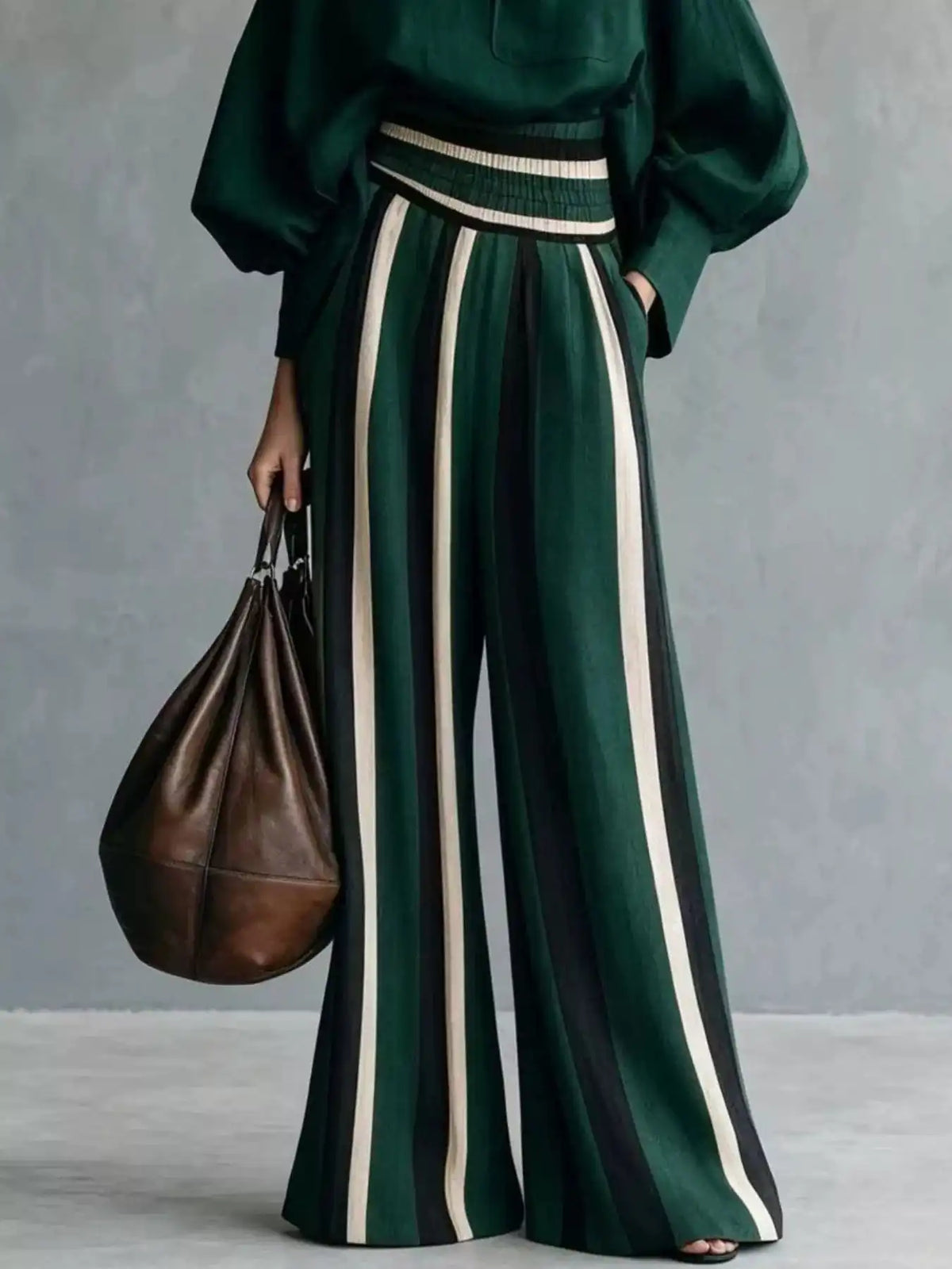 Full Size Mock Neck Top and Striped Wide-Leg Pants Set Plus Size 101001535665890 65 Gifts for Her Jerry's Apparel 