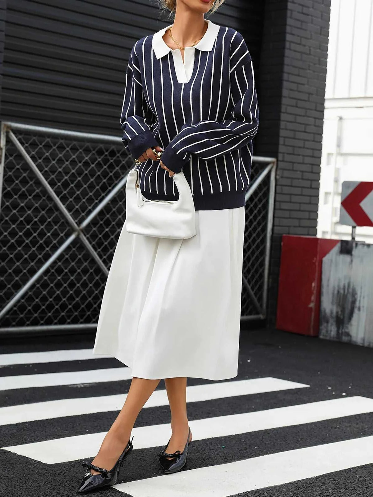 Stripe Contrast Collar Long Sleeve Knit Top 100100552981429 50 Affordable Fashion Under $100 Jerry's Apparel 