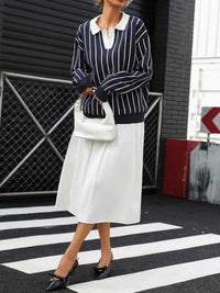 Stripe Contrast Collar Long Sleeve Knit Top 100100552981429 50 Affordable Fashion Under $100 Jerry's Apparel 