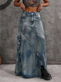 High-Waisted Denim Maxi Skirt with Zipper Slit 101003163311777 55 Affordable Fashion Under $100 Jerry's Apparel 