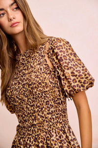 BiBi Leopard Bow Tie Attachable Puff Sleeves Dress 100100826881615 62 Affordable Fashion Under $100 Jerry's Apparel 