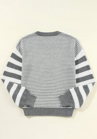 Striped Round Neck Dropped Shoulder Sweater