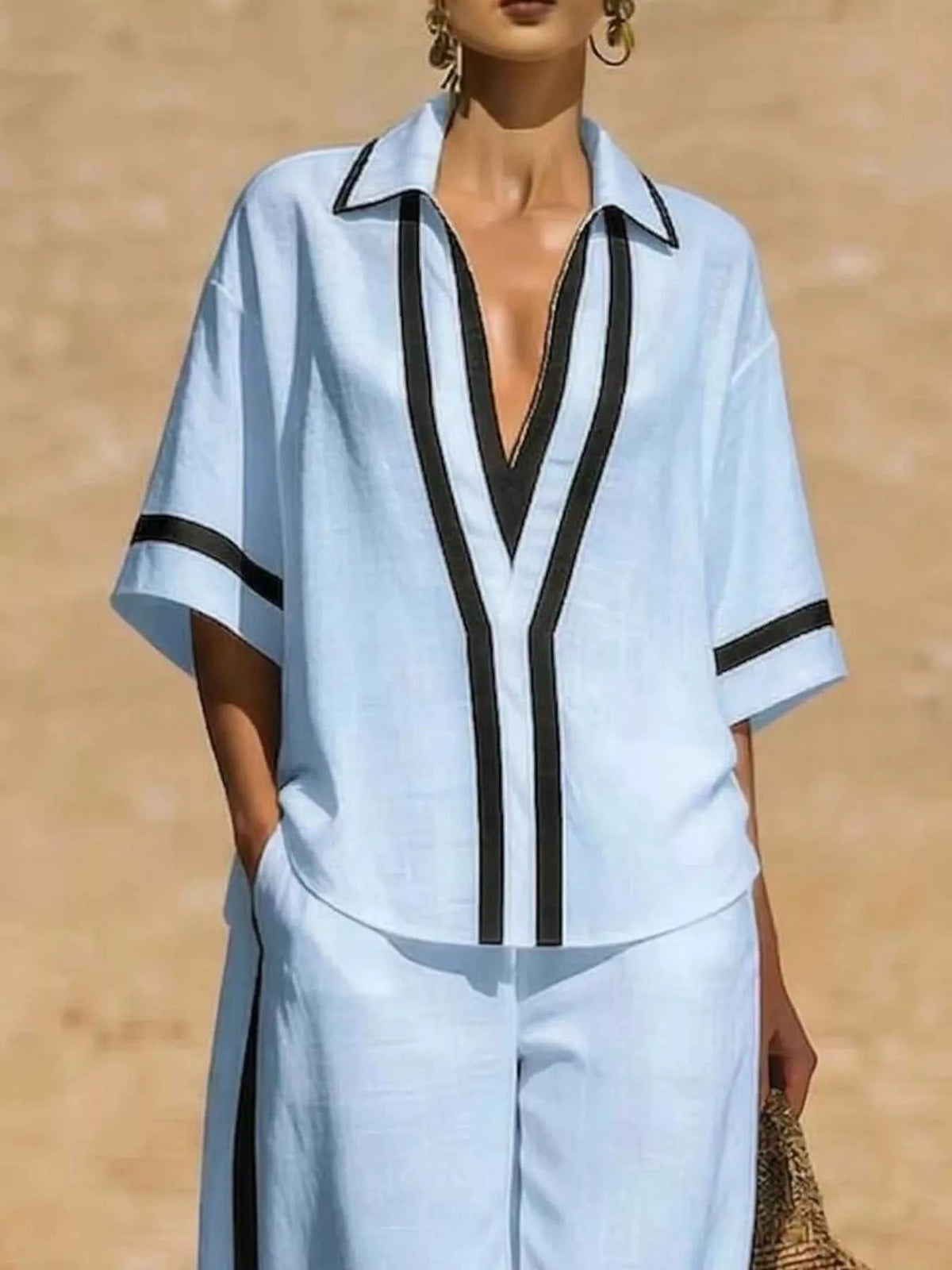 Full Size Contrast Trim Top and Pants Set Plus Size 100100614502241 43 Affordable Fashion Under $100 Jerry's Apparel 