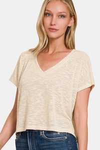 V-Neck Short Sleeve Crop T-Shirt