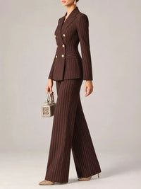 Double-Breasted Pinstripe Blazer and Wide-Leg Pants Set 101001905010997 103 Gifts for Her Jerry's Apparel 