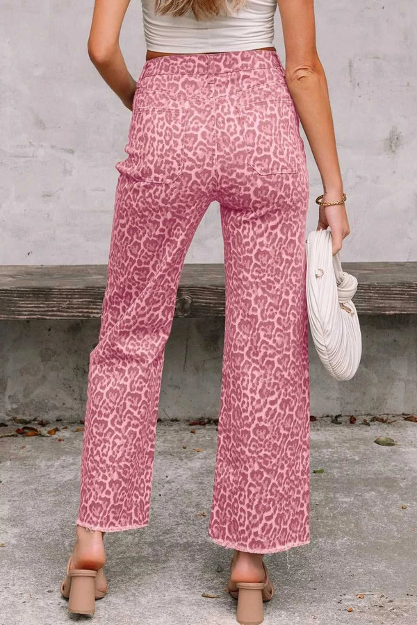 Leopard Frayed Edge Wide Leg High Waist Jeans 100100606030394 58 Affordable Fashion Under $100 Jerry's Apparel 