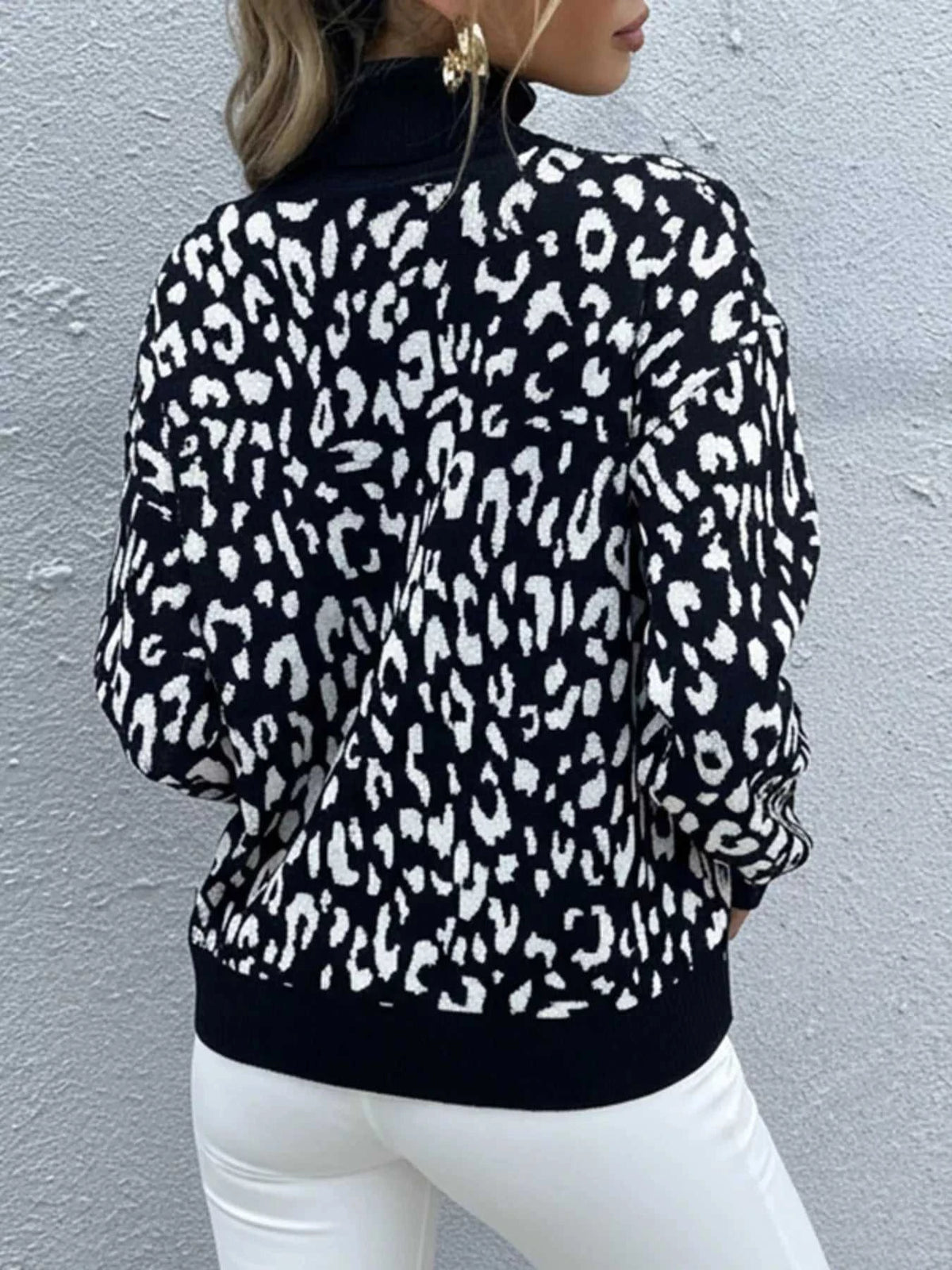 Leopard High Neck Pullover Sweater 100100627892651 40 Affordable Fashion Under $100 Jerry's Apparel 